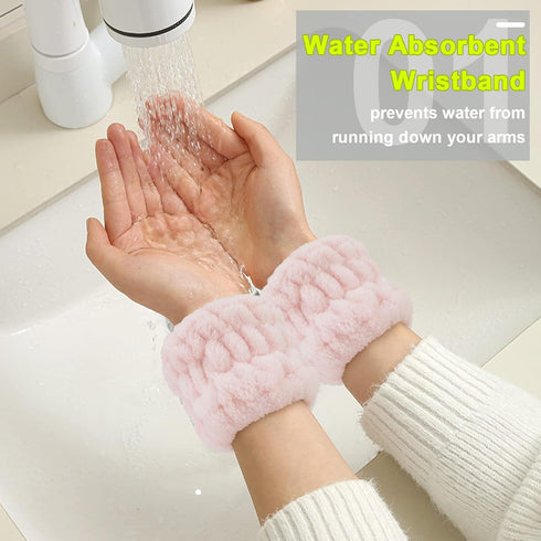 WHAVEL 9 PCS Face Wash Headband and Wristband Set, Makeup Spa Headband and Wristband Skin Care Headbands Arm Wrist Bands for Washing Face (Khaki, ...
