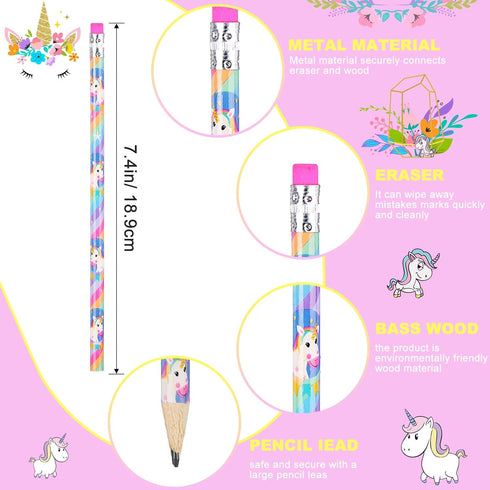 Unicorns Pencils Rainbow HB Pencils Erasable Cute Graphite Pencil Fun Pencils for Kids Unicorn Pencils Favors Unicorn Party Pencils with Erasers f...