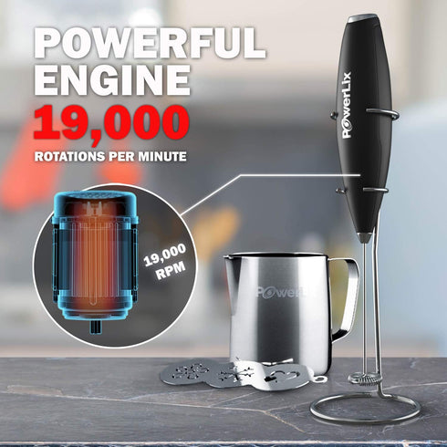 PowerLix Powerful Handheld Milk Frother With Stand Battery Operated Foam Maker Frother Wand For Coffee (A Black) (Milk Frother With Stand Set)...