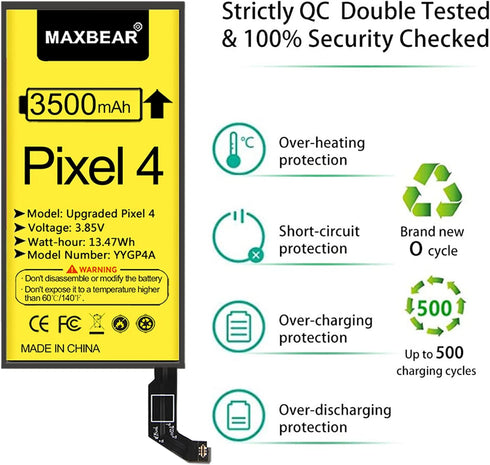 MAXBEAR Google Pixel 4 Battery, 3500mAh 3.85V Li-Polymer Replacement Battery for HTC Google Pixel 4 G020I-B with Repair Tool Kit...