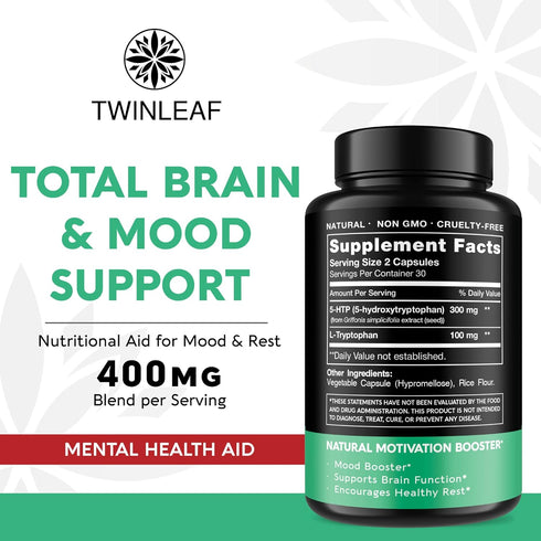 5 HTP Supplement for Mood Support - Made in USA - Natural 5-HTP & L-tryptophan Capsules - 5-HTP Booster for Men & Women - Proprietary Formula for ...