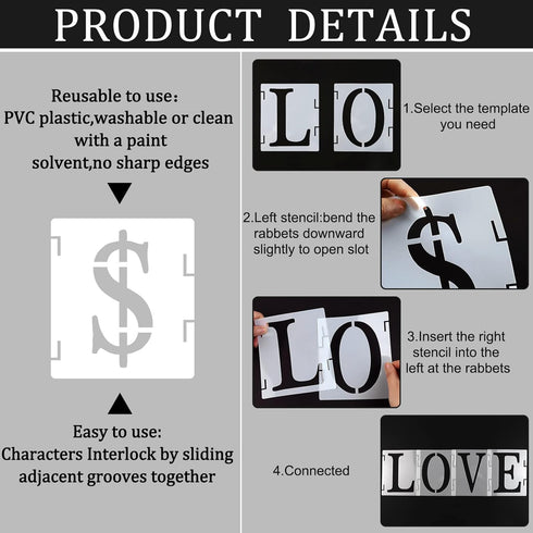 2 Inch Letter Stencils Symbol Numbers Craft Stencils for Painting on Wood, 43 Pcs Reusable Alphabet Templates Interlocking Stencil Kit for Wall Fa...