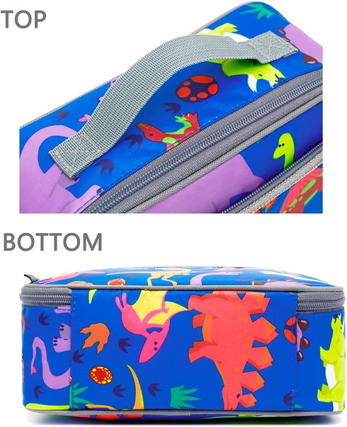 FlowFly Kids Lunch box Insulated Soft Bag Mini Cooler Back to School Thermal Meal Tote Kit for Girls, Boys, Dinosaur...