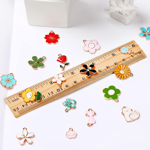 MARFOREVER 120 Pcs Spring Summer Floral Themed Charms, Flower Charms for Jewelry Making, Assorted Gold Enamel Charm Pendants for DIY Necklace Brac...