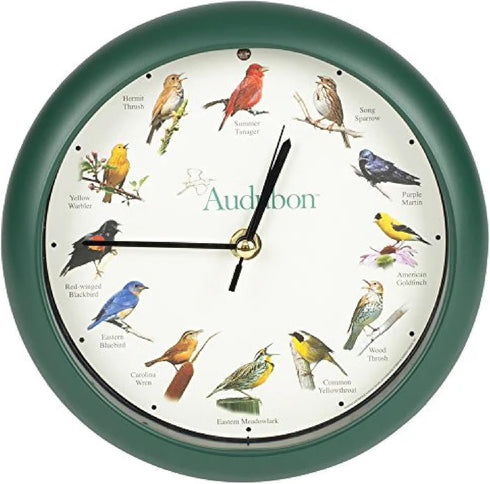 Mark Feldstein, Audubon Singing Bird Clock, 8 Inch, Green...