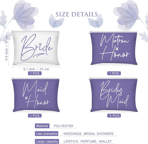 8 Pieces Bridesmaids Makeup Bag Wedding Bridal Makeup Bag Cosmetic Canvas Bag Matron of Honor Bag Wedding Print Cosmetic Bag for Women Brides Brid...