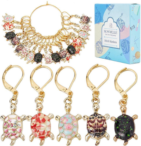 SUNNYCLUE 1 Box 20Pcs Stitch Marker Charms Locking Stitch Marker Metal Clip on Removable Lobster Clasps Leverback Stitch Markers for Knitting Weav...