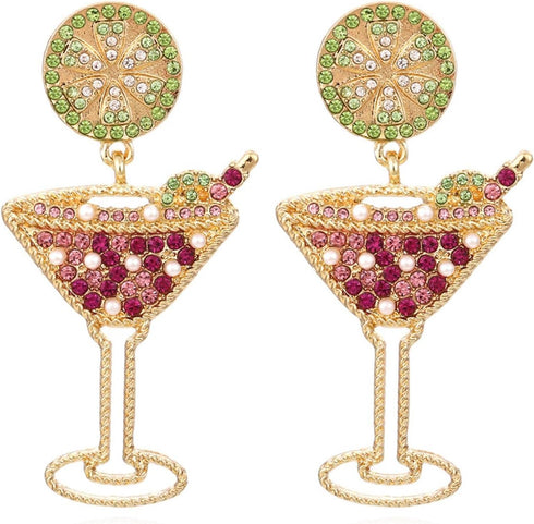 Handmade Champagne Wine Glass Dangle Earrings Colorful Shining Rhinestone Crystal Wine Bottle Earrings for Women Jewelry...