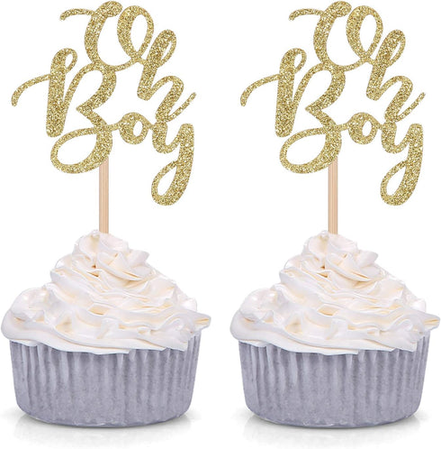 Set of 24 Golden Oh Boy Cupcake Toppers Party Decors Baby Shower Decors - by Giuffi...