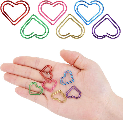 100PCS Heart Paper Clip Colorful Paper Clips Metal Heart Paperclips Large Cute Small Paper Clips Funny Heart Clips Heart Shaped Paper Clips For Ki...