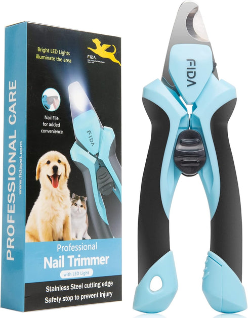 Fida Dog Nail Clippers with LED Light, Dog &Cat Nail Trimmer with Safety Guard & Nail File, Razor Sharp Blades, Pet Nail Trimmer/Clipper with Comf...