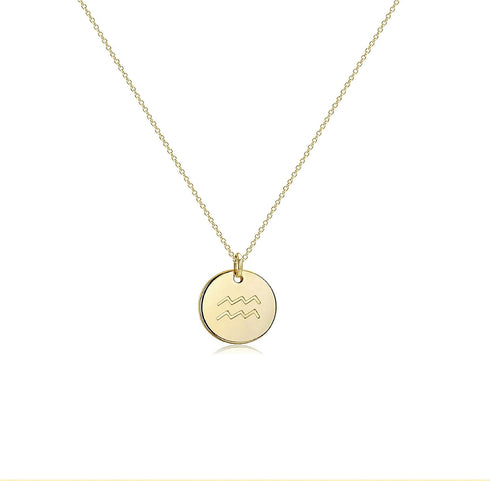 Befettly Constellation Necklace Pendant 14K Gold-Plated Hammered Round Disc Engraved Zodiac Sign Pendant 17.5’’ Adjustable Dainty Necklace...