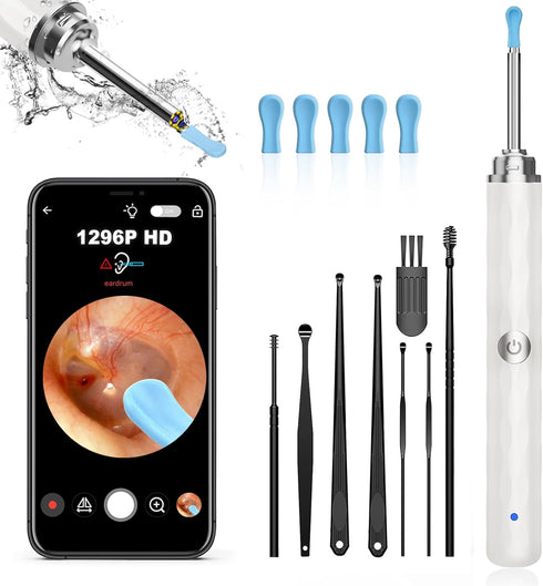 Ear Wax Removal, Ear Cleaner with Camera and Light, Ear Wax Removal Kit with 1296P Otoscope, Ear Cleaning Tool with 6 Ear Spoon, Ear Camera for iP...