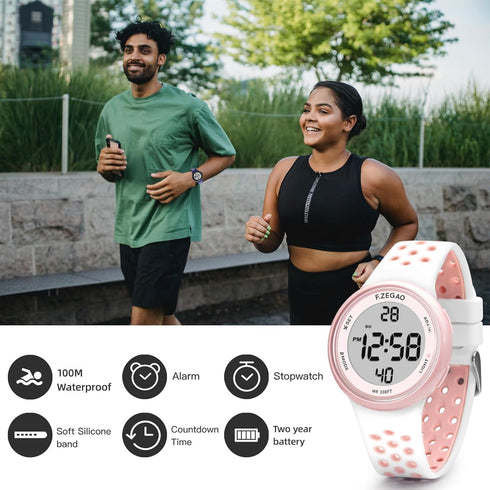 Digital Watch Womens Mens, 100M Waterproof Watch for Swimming Soft Double Injected Silicone Band, Unisex Sport Watches with Stopwatch Alarm Countd...
