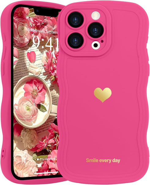 for iPhone 13 Pro Case Cute Heart Simple Wave Frame Case Aesthetic Design Solid Color Girls Women TPU Silicone Slim Phone Case Cover for iPhone 13...