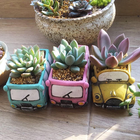 Green Bus Succulent Planter Pots, Small Plants Pot with Drainage Hole, Flower Pots Plant Containers for Home Indoor Outdoor Garden Decoration Pot...