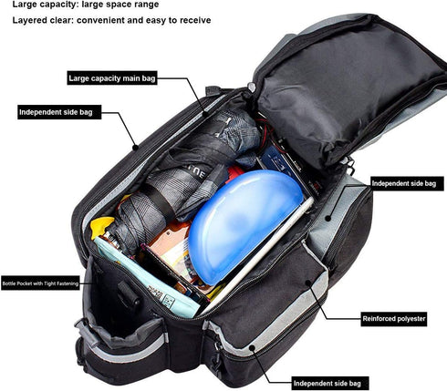 Bike Pannier Bag - Durable & Waterproof Nylon with Reflector Handbag | Shoulder Strap Rack Rear Trunk Tote Bag | Zipper Pockets & Bottle Case...