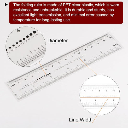 2pcs Film Flexible Ruler 6 Inch 0.1mm Scale PET Plastic Folding Straight Ruler Calibration Soft Ruler Measuring Tool for Factory, Transparent...