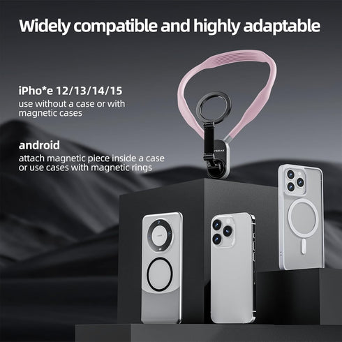 REYGEAK Magnetic POV/Vlog Phone Neck Mount Holder for Magsafe iPhone 15/14/13/12 Pro Mini/Plus/Pro/Pro Max, Hand Free Chest Stand Video Recording ...