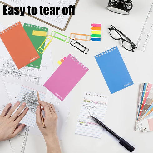 Koogel Top Bound Pocket Notebooks, Small Spiral Memo Pads Lined 3x5 Ruled Pocket Notebook Durable Cover Notebooks 50 Sheets/6 Pads for Office Scho...