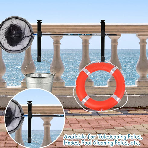 2PCS Adjustable Pool Pole Hangers, Metal Fence Hooks Pool Tool Holder for Telescopic Poles Skimmers Vacuum Hose Nets Brushes Swimming Pool Accesso...