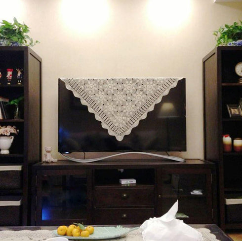 Hsvanyr 39inches Beige Tablecloth Handmade Crochet Cotton Square Coffee Table Cover Doilies Couch Back Covers Kitchen Dining Room Restaurant Party...