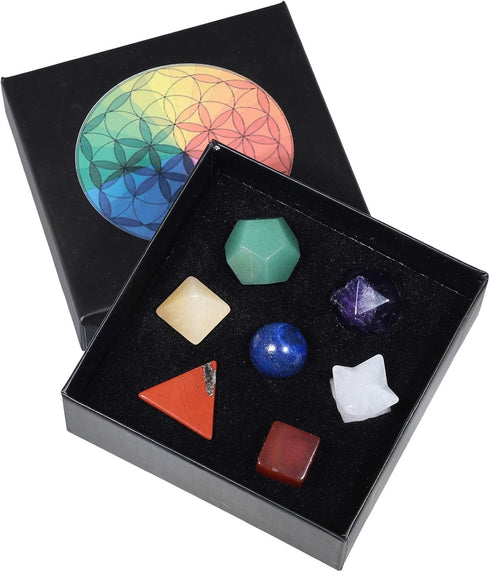 Amogeeli 7 Chakra Crystal Platonic Solids Sacred Geometry Set, Healing Stone Gift Kit with Merbaka Star...