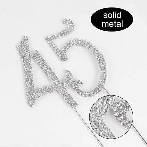 45 Years Birthday Cake Topper - New Best Crystal Rhinestone 45th Wedding Anniversary Or 45 Years Old Cake Topper Party Decoration Silver...