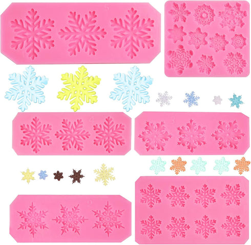 Rainmae 6 Pcs Christmas Snowflake Cake Silicone Fondant Molds, 3D Snowflake Winter Frozen Party Cupcake Topper Decorating Tools, Silicone Chocolat...