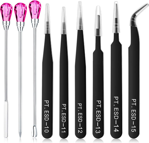 9 Pieces Stirring Needle Spoon Tool Tweezers Tools Kit Mold Needle Spoon for Silicone Resin Mold Jewelry Making Kit (Rose Red, Black)...