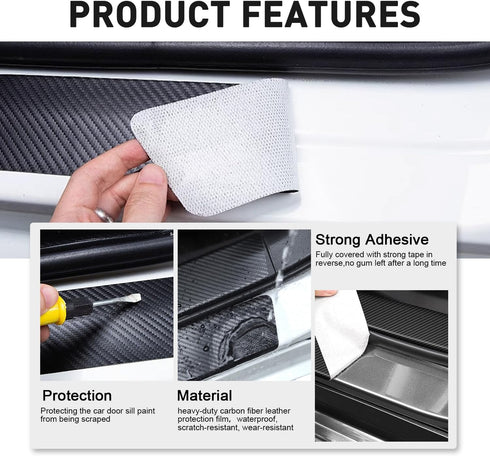 Door Sill Protector for Dodge Charger Challenger Durango Accessories Door Entry Guard Sill Protector with Plastic Scraper Carbon Fiber Leather Thr...