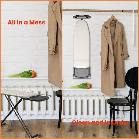 Ironing Board Hanger Wall Mount Ironing Board Holder Organizer Wall Rack for Laundry Rooms Space-Saving Storage Rack Hanging Shelf Hanger with Scr...