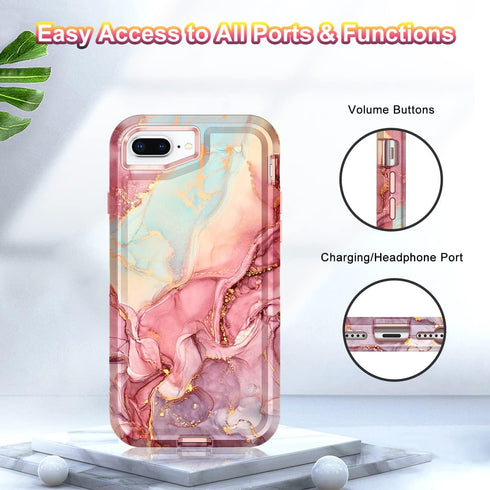 CASEFIV for iPhone 8 Plus/7 Plus/6 Plus/6s Plus Case, Marble Heavy Duty Shockproof Full Body Hard PC+Soft Silicone Drop Protective Women Girls Cas...
