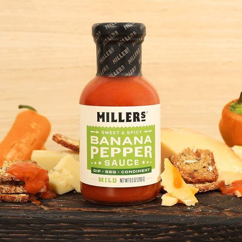 Miller's Banana Pepper Mild Hot Sauce, Sweet Spicy Banana Pepper Sauce - Best Use for Chicken Wing, Burgers, Sandwich with Low Sodium Content 9.5 ...