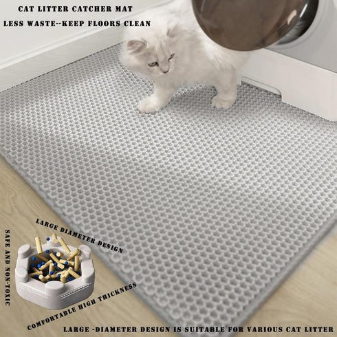 HCY&WLD Cat Litter Mat, 45x26/35x24/30x22/24x18 Inch Double Layer Cat Litter Box Mat, EVA Non-Slip, Waterproof Urine Proof Cat Litter Catcher Mat,...
