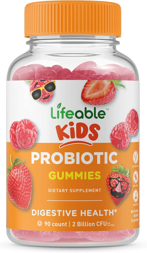 Lifeable Probiotics for Kids - 2 Billion CFU - Great Tasting Natural Flavor Gummy - Gluten Free Vegetarian GMO-Free Probiotic - for Gut Health, Di...