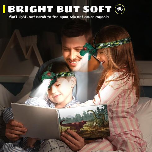 Dysaim Kids Headlamp,Rechargeable T-Rex Dinosaur Headlamp for Kids and LED Head Lamp Camping Gear Flashlight,Hiking Accessories Headlight Toys,Fou...
