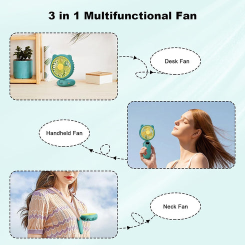 Handheld Fan Mini, Cute Hand Fan Portable, Powerful USB Rechargeable Fan with 4 Speeds and LED Display for Kids Women, Battery Small Electric Hand...