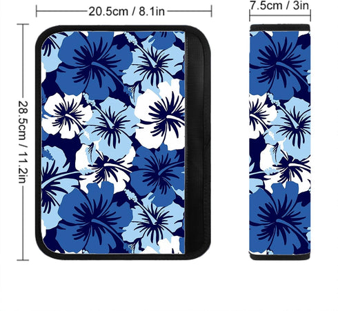Blue Hawaiian Flowers Car Seat Belt Pillows for Adults, Florals Universal Carseat Covers Strap Pad Head Neck Support for Women Girls Ladies Backpa...