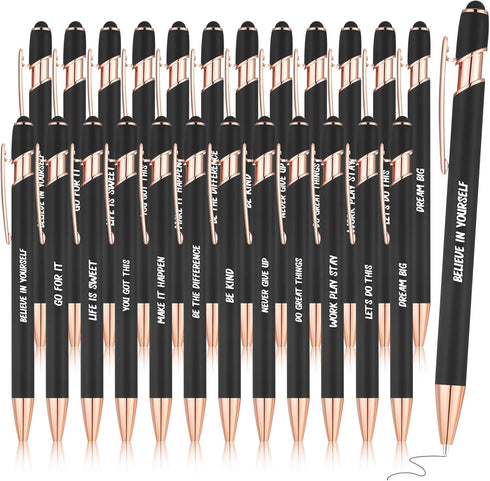 Yeaqee 24 Pcs Inspirational Ballpoint Pens Motivational Black Ink Retractable Quotes Pen with Stylus Tip Encouraging Message Pen Bulk for Women Me...