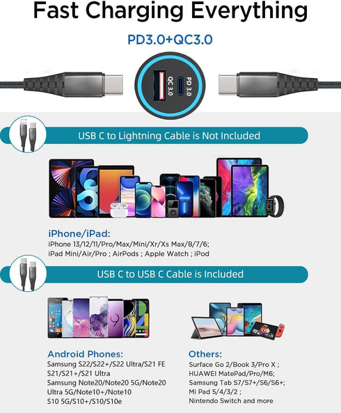 48W USB C Car Charger with Cable for Samsung Galaxy A54 5G A23 A52 A51 A71 A13 5G/A32 A42 A12,iPhone 15/15 Plus/15 Pro/15 Pro Max,Google Pixel 7 6...