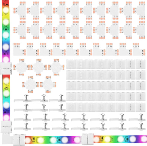 Mudder 95 Pieces 4 Pin LED Light Strip Connectors Set Including Screw Clips, 4 Pin LED Connectors, Cuttable T, L and X Shape PCB Board for SMD 505...