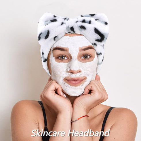 VELSCRUN 6 Pack Spa Headband, Makeup Headband, Face Wash Headband, Skincare Headbands, Black White Leopard Sponge Hair Band Bow Tie Spa Headband f...