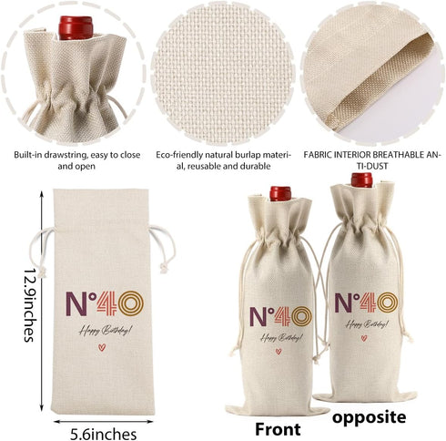 Happy 40th Birthday Party Decorations Woman Man, Cool 40th Birthday Gifts Women Men Wine Bag, Unique 40 Year Old Birthday Gifts for Women Men Wine...