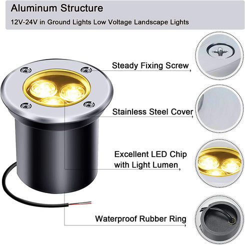 Low Voltage LED In-ground Lights Well Light Landscape Light 3W 12V 24V Waterproof IP67 Pathway Lights Outdoor spotlights Trees Flags for Garden,Ya...