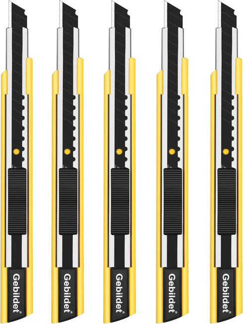 5pcs Right and Left Hand Self-Lock Cutter Knife/Black 9mm Snap Off Blades /60° Blace Knife/Utility Knife/Graphic Knife (Yellow Holder)...