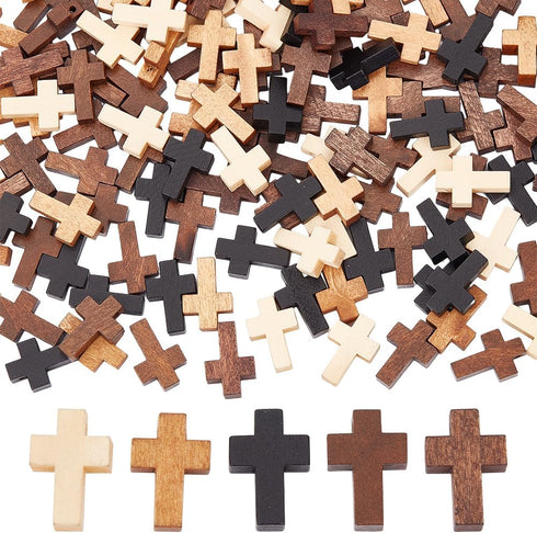 SUNNYCLUE 200Pcs Wood Cross Charms Pocket Crosses 0.87x0.55 inch Small Wooden Cross Charm Pendants Christmas Wood Craft Crosses Easter Holiday Min...
