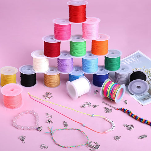Nylon String for Bracelets, 20 Rolls Chinese Knotting Cord 0.7mm Kumihimo Friendship Bracelet String Making Kit Beading Thread for Jewelry Making,...