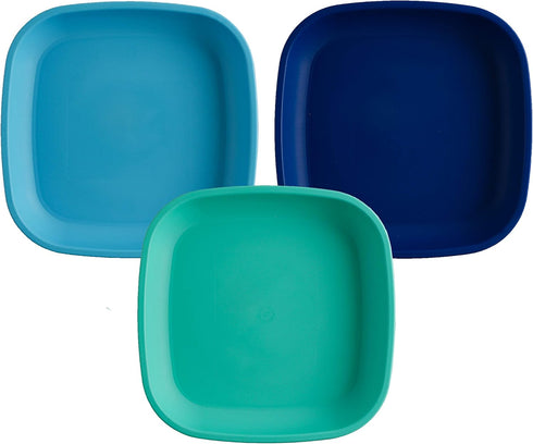 Re-Play Toddler Plates - 22 Oz. Deep-Walled Flat Kids Plates - Dishwasher & Microwave Safe - Made in USA - Set of 3-7.37" x 7.37" x 1.25" - True B...