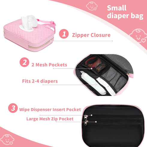 Diaper Clutch Bag with Wipes Pocket, Small Diaper Bag Organizing Pouches, Mini Diaper Bag Purse For Baby Travel Essential, Stroller Diaper Bag, Pi...